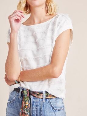 Maeve Anthropologie Barton Fringe Textured Top Ivory Size 8